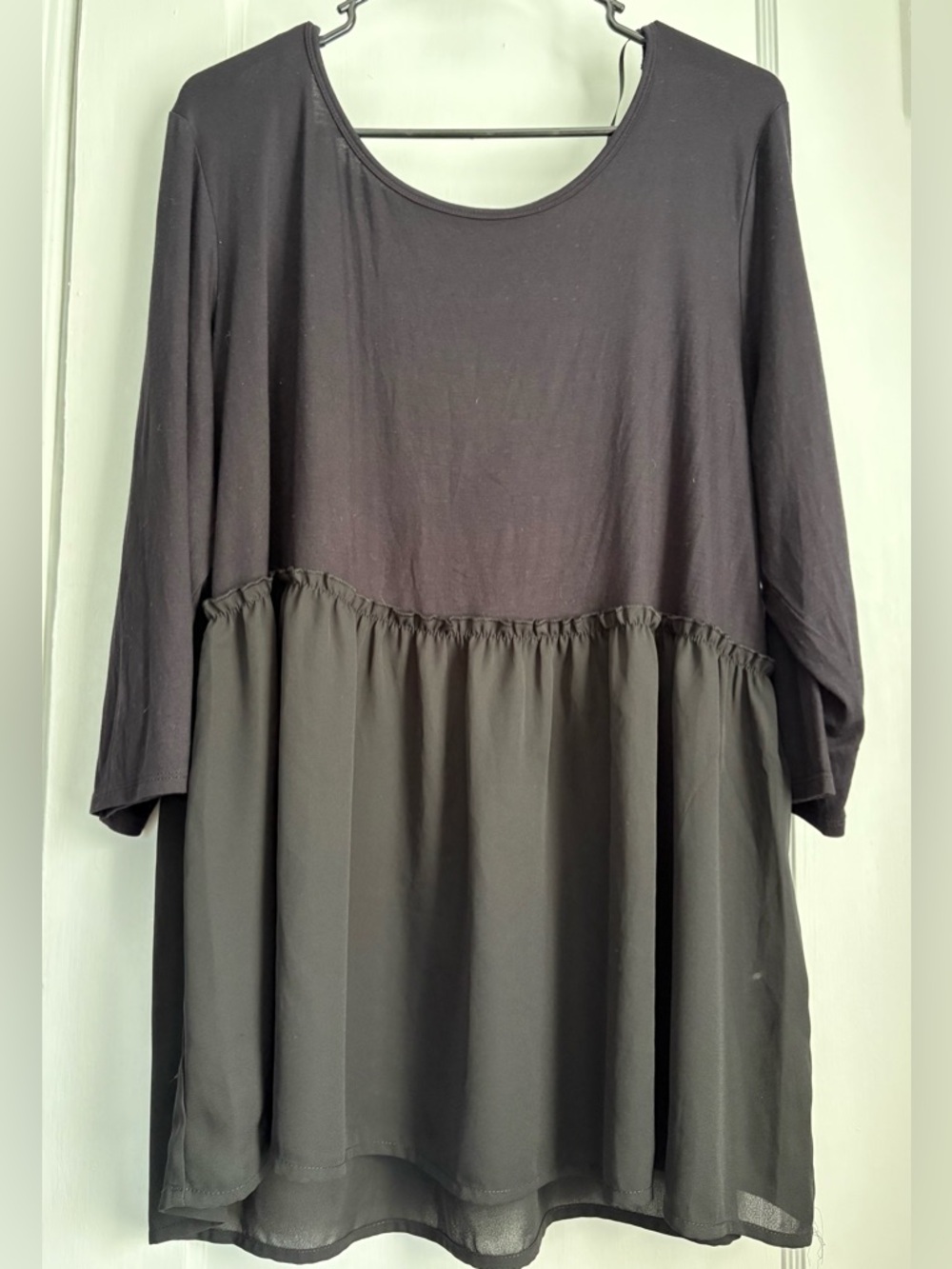 EVRI Black Tiered Peplum Crewneck Tunic Top – 3/4 Sleeve Flowy Blouse,Sz: 1X